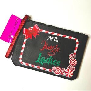 2/$20 Betsey Johnson 🎄 All the Jingle Ladies 🔔🎀 Christmas Zip Clutch Pouch